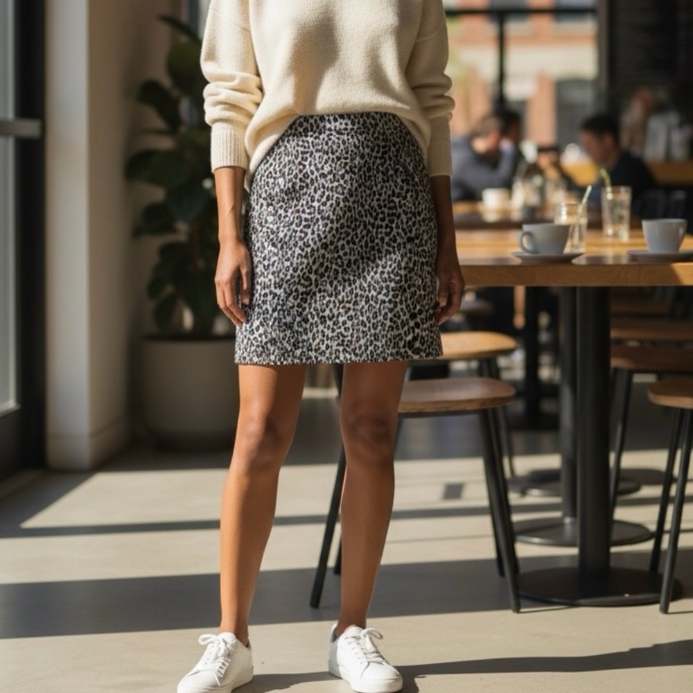 Michael Kors Black and Gray Leopard Print Pencil Skirt Size 4